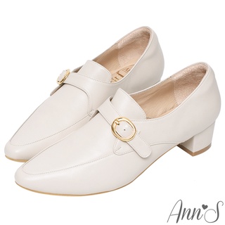 Ann’S手工製作頂級綿羊皮氣質金扣低跟踝靴4cm-米白