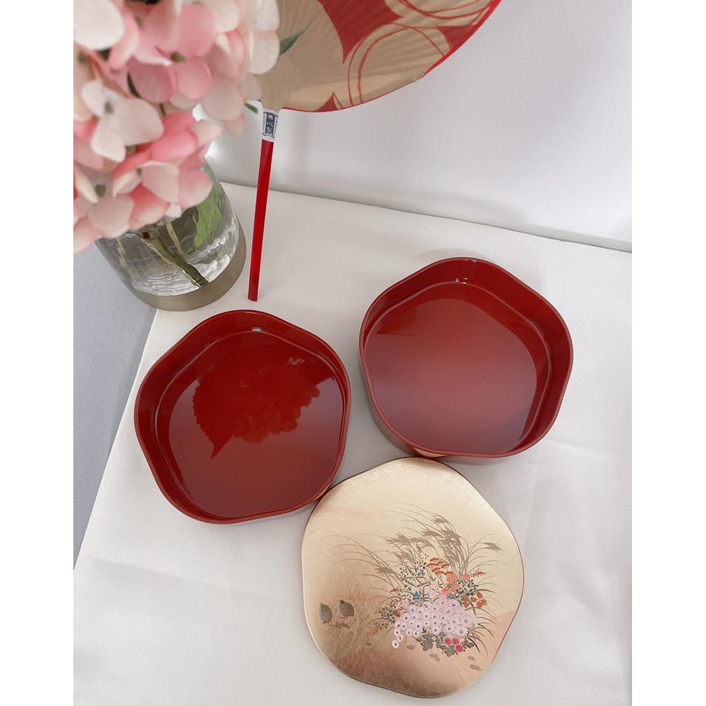 漆器日本進口前重漆器金箔花型匠師手作傳統日式壽司便當盒點心盒禮盒送禮 蝦皮購物