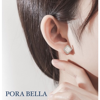 <Porabella>925純銀方型母貝耳環 鑲鑽輕奢氣質珍珠耳環 玫瑰金穿洞式耳環 Earrings