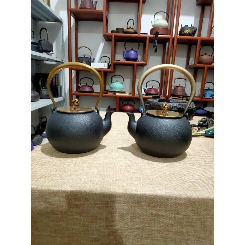 鑄鐵茶壺 生鐵壺素壺銅蓋銅把氧化膜內膽仿日本老鐵壺生鐵茶具