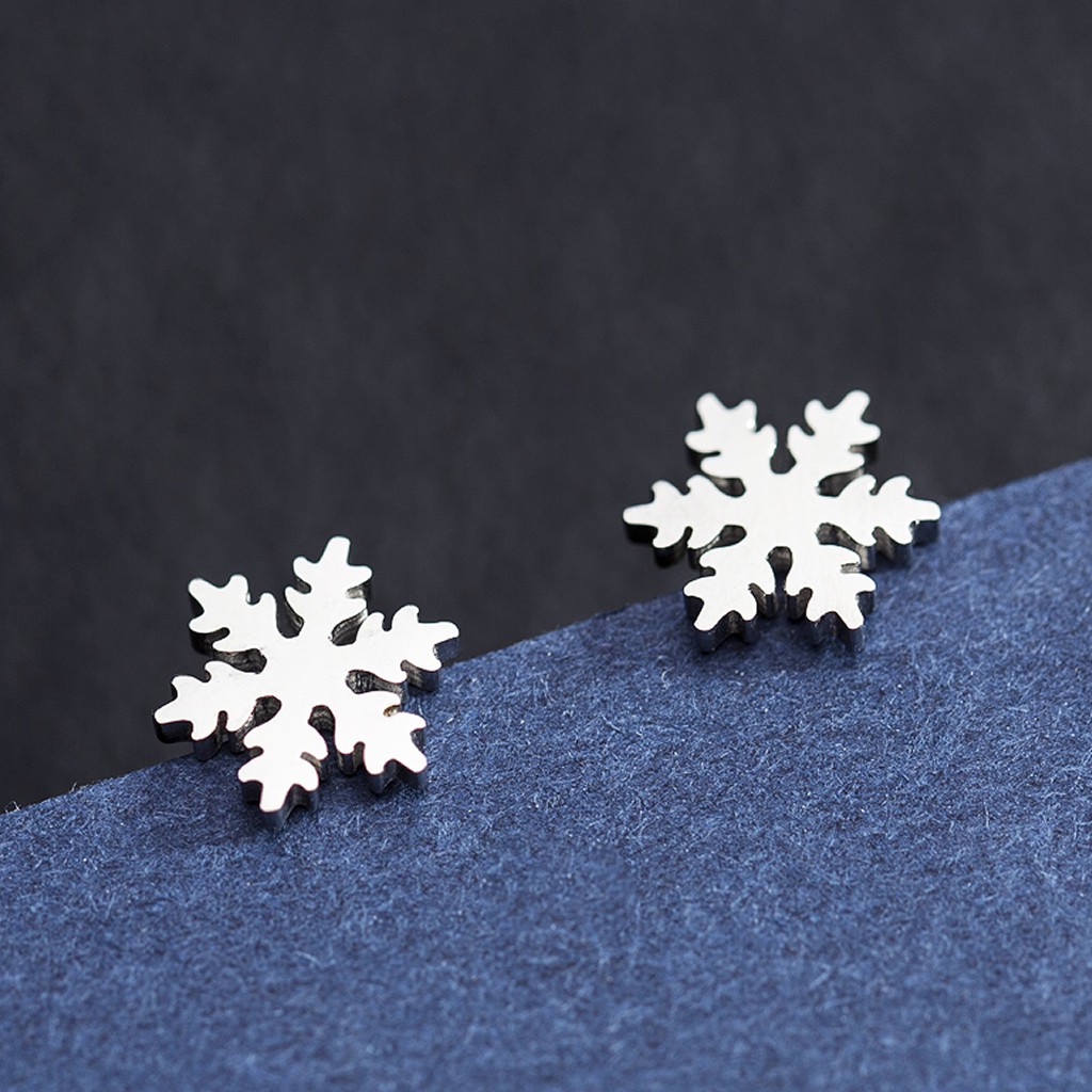798 冬天雪花結晶316l鈦鋼耳環冰雪卡通白雪四季銀色耳釘夢幻少女系可愛風細針防敏不生鏽實品拍攝 蝦皮購物