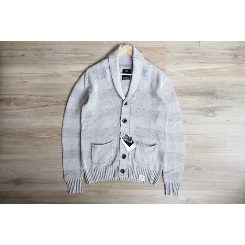 特價中 日本時裝 AZUL BY MOUSSY 仿舊加工 灰色 開襟領 毛衣 針織衫 外套 M