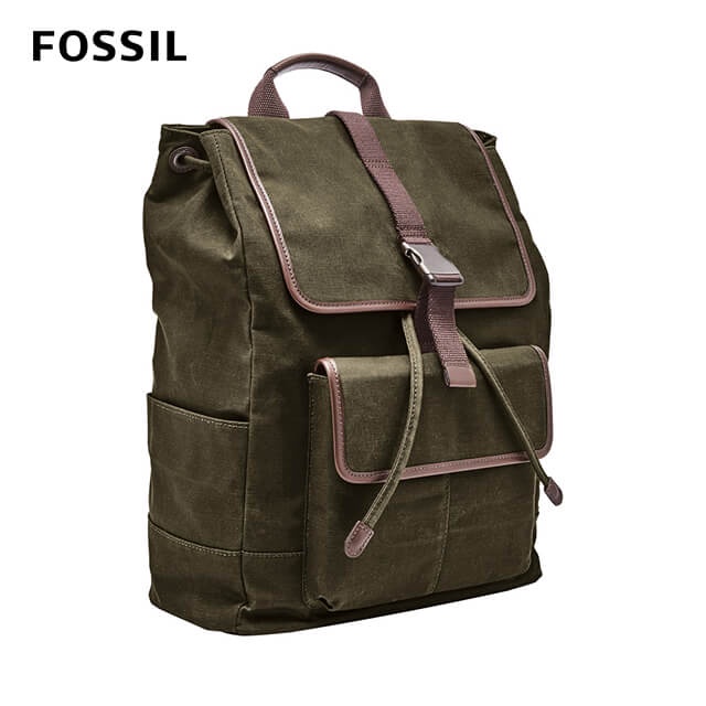 【FOSSIL】Buckner 帆布後背包 - 墨綠色 MBG9437300(可裝15吋筆電)