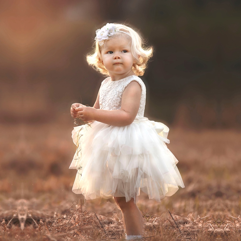 【新款】現貨女童蕾絲洋裝禮服歐美夏季中兒童週歲白色洋裝女童薄紗花紋洋裝婚禮花童正式禮服