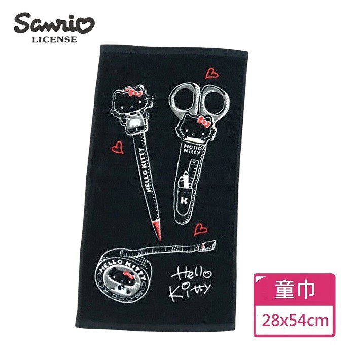 【Sanrio三麗鷗】凱蒂貓Touch文具童巾-黑 100%棉 28x54cm