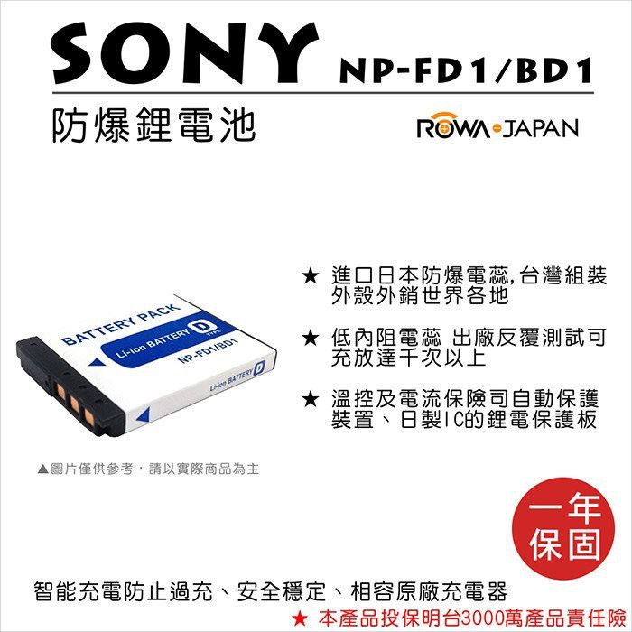 批發王@樂華 FOR Sony NP-FD1 BD1 相機電池 鋰電池 防爆 原廠充電器可充 保固一年