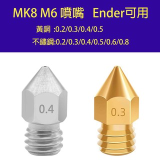 黃銅 不鏽鋼 MK8 噴嘴 開立發票 ender 噴頭 1.75MM M6 螺紋 3D列印機 3D列印機 3D列印 3D