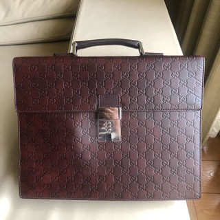 保證全新正品 GUCCI 咖啡色 小G 壓紋皮 公事包