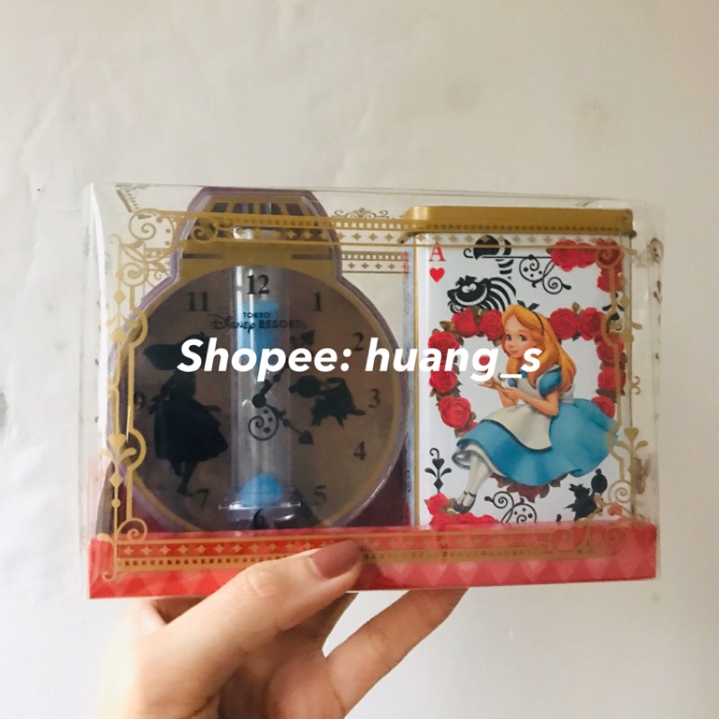 全新 愛麗絲 日本 東京 迪士尼 鐵盒 糖果盒 沙漏 組合 愛麗絲夢遊仙境 紅心 黑桃 貓咪 時間兔