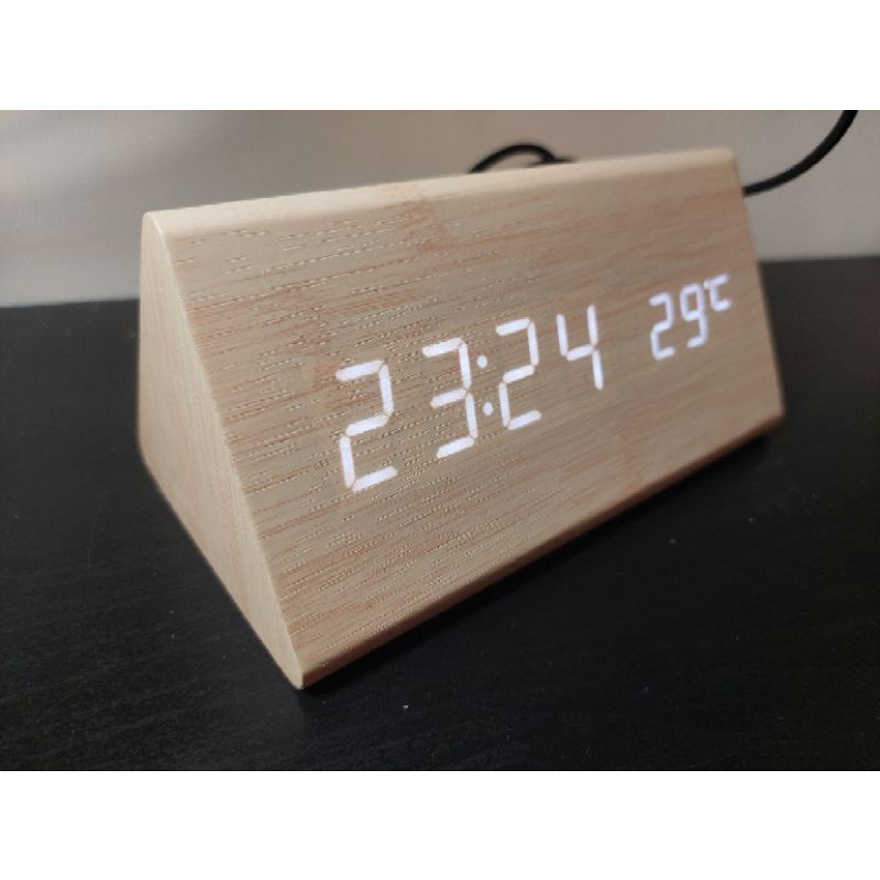 木頭質感電子時鐘 含溫度計 USB／電池款 電子鐘 時鐘 高質感單品 家庭生活 木紋