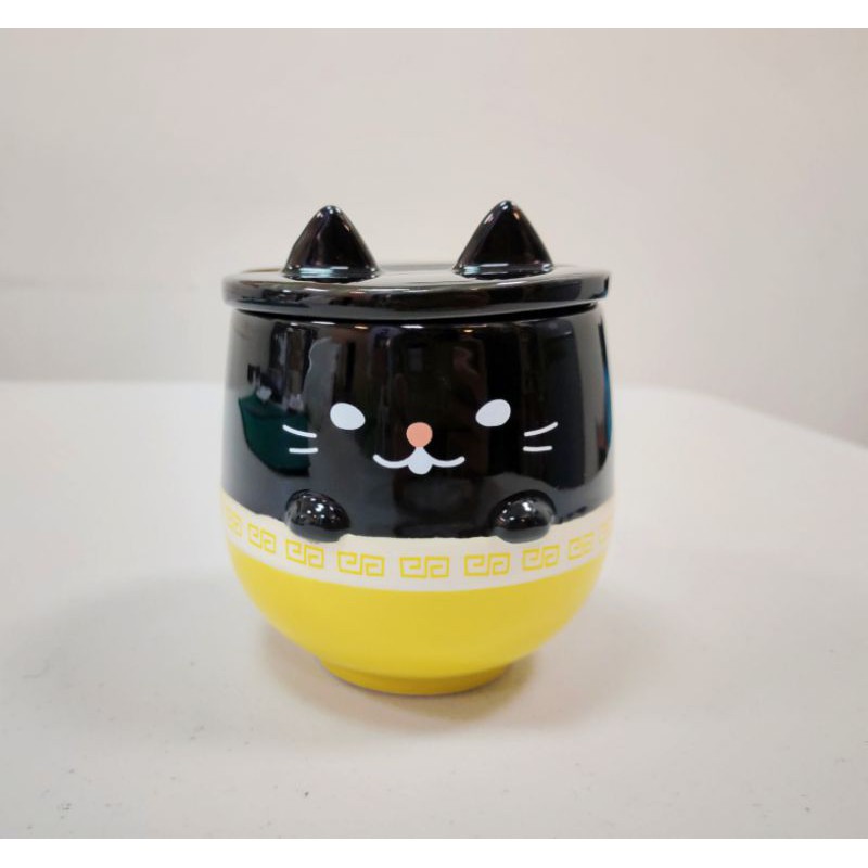 *收藏出清*【DECOLE】陶瓷加蓋丼物碗湯杯泡麵杯有握把-黑貓