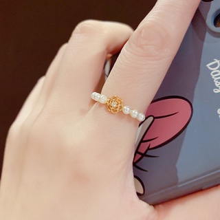 日系輕奢花朵珍珠開口戒指女小眾設計甜美高級感ins個性食指指環