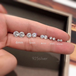 銀莫桑石鑽石耳釘 925 3mm/4mm/5mm/6mm