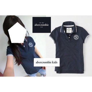 a&f真品abercrombie&fitch girl logo crest polo麋鹿POLO衫-深藍