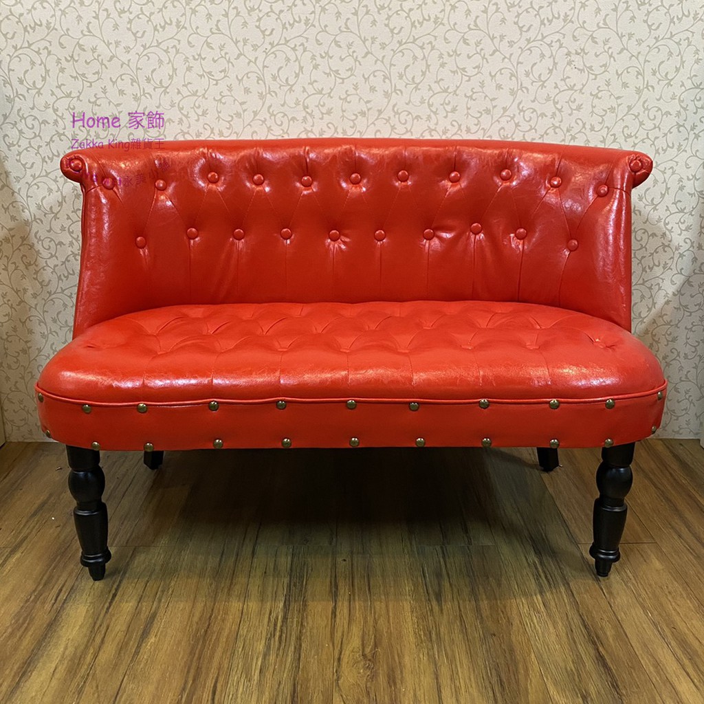 [HOME]  紅色雙人椅 油蠟皮革拉扣鉚釘小沙發讀書椅休閒椅 居家書房 套房2人椅