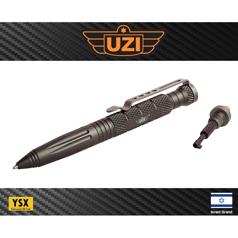 以色列UZI烏茲戰術筆防身筆(銀灰色)鋁合金筆身附玻璃擊碎器手銬鑰匙背夾【UZITP6GM】