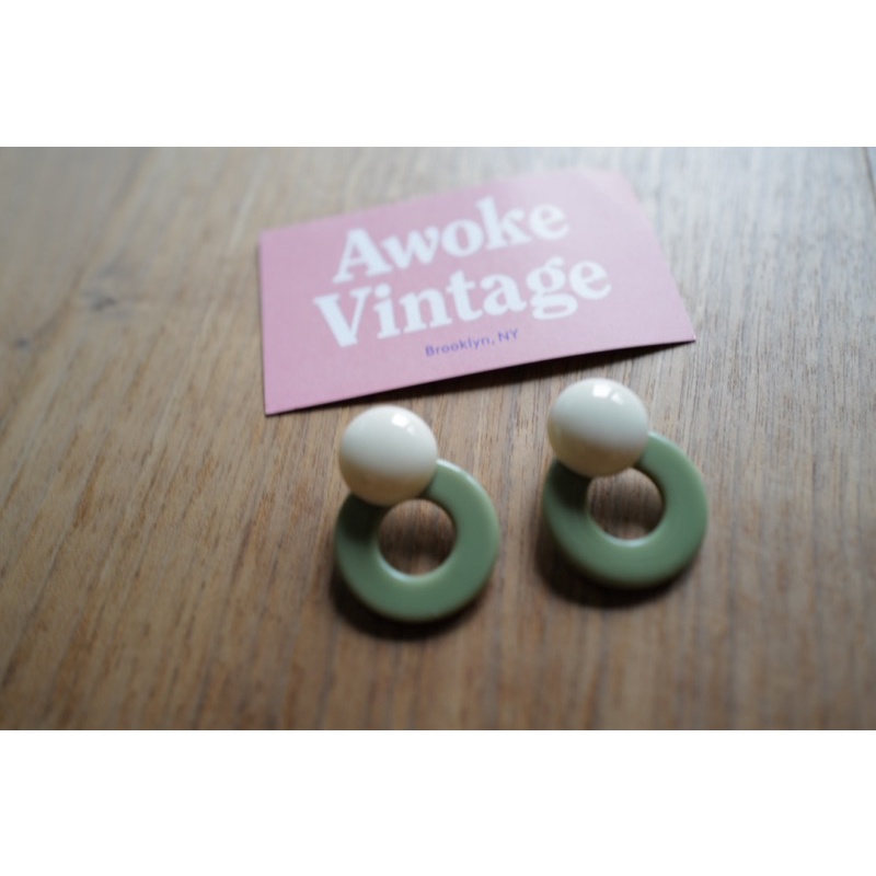 Awoke Vintage 紐約布魯克林品牌 酪梨奶油配色耳環