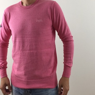 Superdry 極度乾燥 男版 保暖長袖毛衣 圓領衫 輕薄 顯瘦 粉紅色 知性大方 SIZE:M