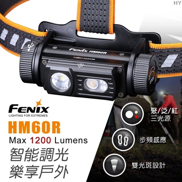 【史瓦特】FENIX HM60R 三光源智能調光戶外頭燈(1200流明) / 建議售價 : 3390.