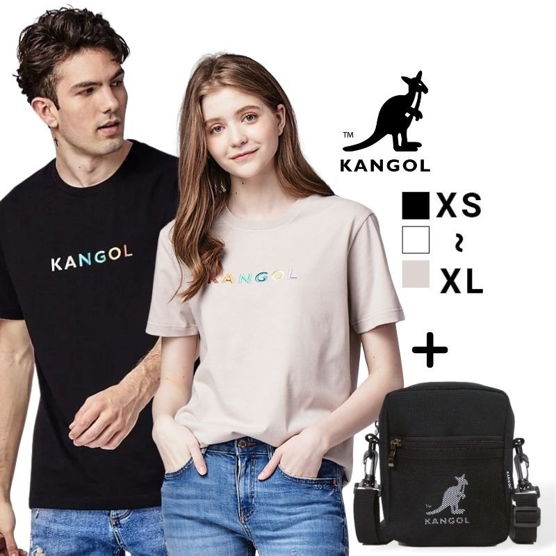 KANGOL袋鼠【買就送側背包】獨家款 彩虹刺繡LOGO短袖上衣 短T T恤 小標t 短T 男款 女款 現貨秒出 正貨