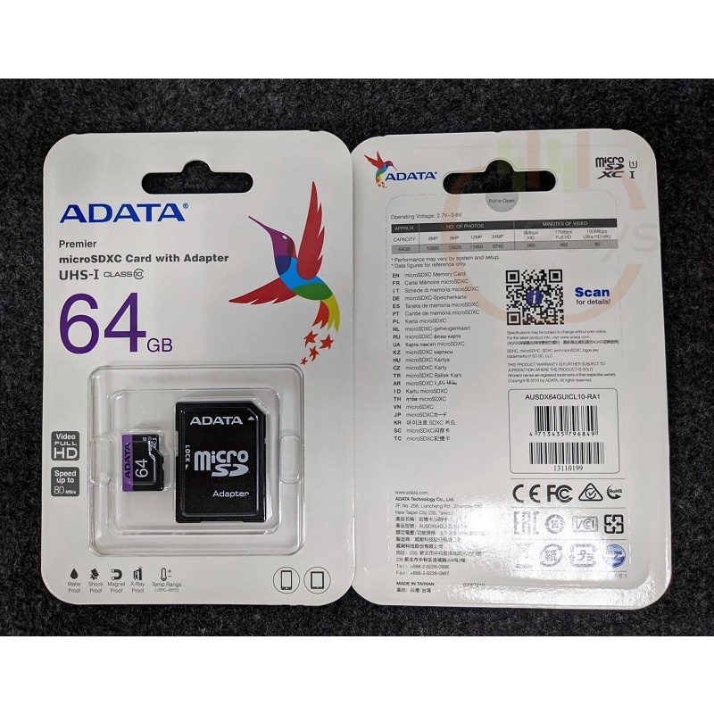 【台灣發貨★發票含稅】威剛 ADATA 64G Premier microSDXC U1 記憶卡(附轉卡) 現貨 記憶卡