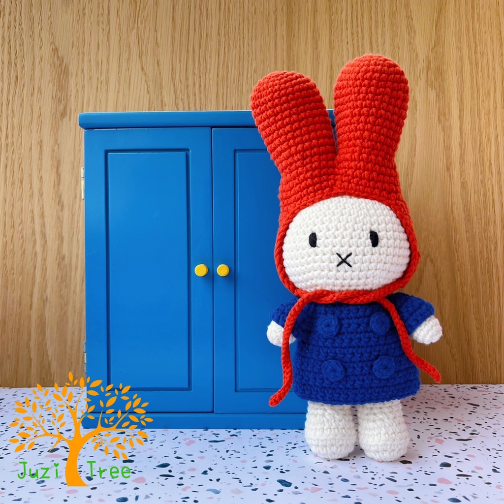 🌷橘荷屋🌷 現貨❤ 荷蘭 Just Dutch 手工編織娃娃 素色系列 米飛兔 米菲兔 miffy + 藍色外套+紅帽