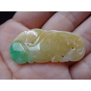 < 607 >號***展詩玉石工藝*** 年年有餘 玉墜 天然緬甸A貨翡翠 冰黃加綠