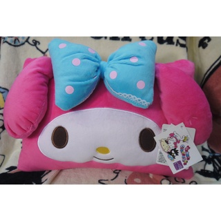 正版﹝Sanrio﹞授權※My Melody美樂蒂※粉紅色【立體頭型-藍色蝴蝶結】長方型絨毛抱枕/午睡枕