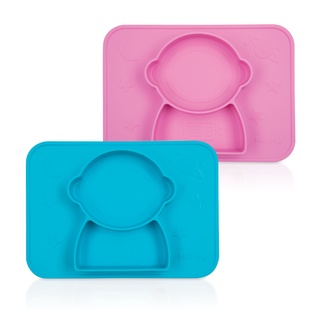 【Nuby】太空人矽膠分隔餐盤(粉/藍)｜防滑 學習餐具 兒童餐具