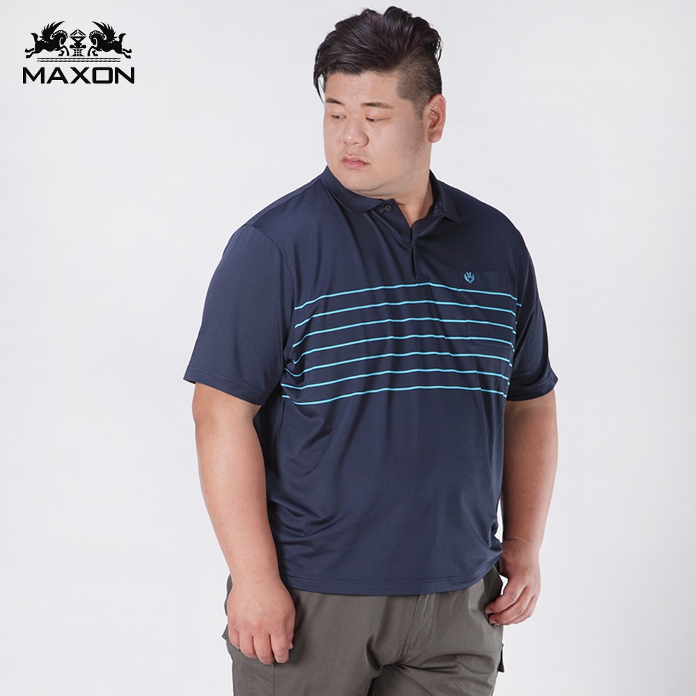 【MAXON】台灣製大尺碼深藍藍條紋彈性吸濕排汗POLO衫XL-6L  加大尺碼polo衫 免運91751-58