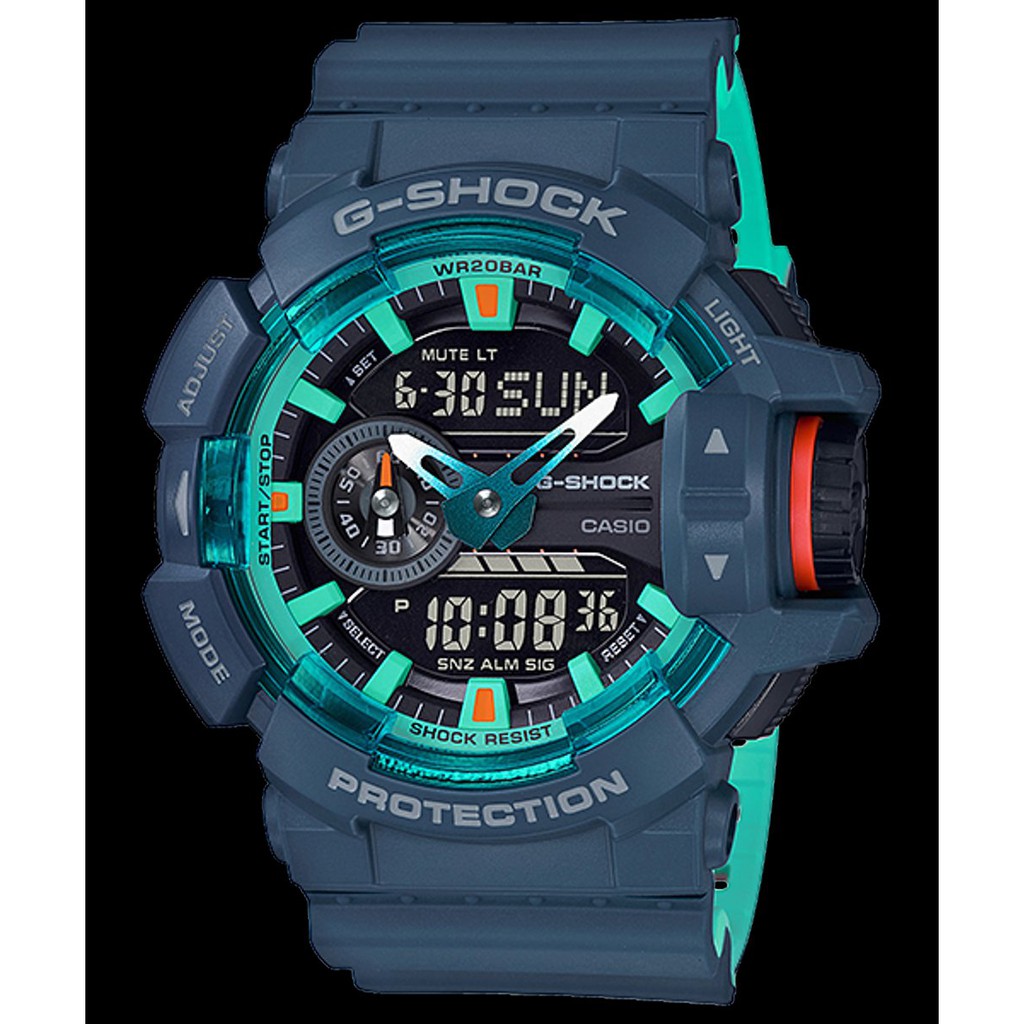 【金台鐘錶】CASIO卡西歐G-SHOCK 以海軍藍為主題 黑色反轉液晶螢幕 防水200米 GA-400CC-2A