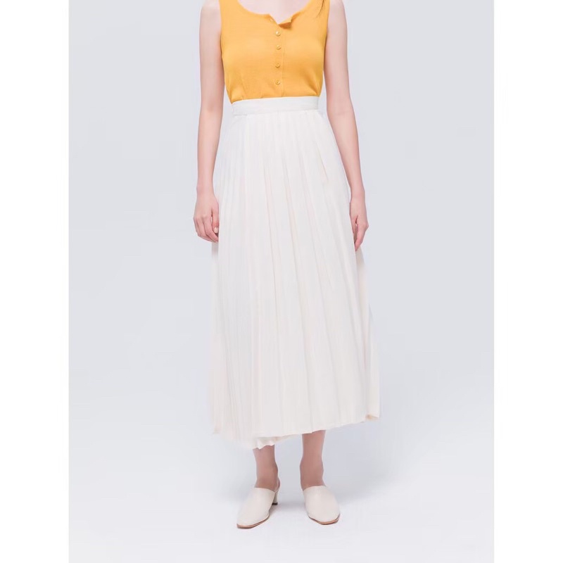 Meier Q 不對稱百褶長裙 杏l 蝦皮購物