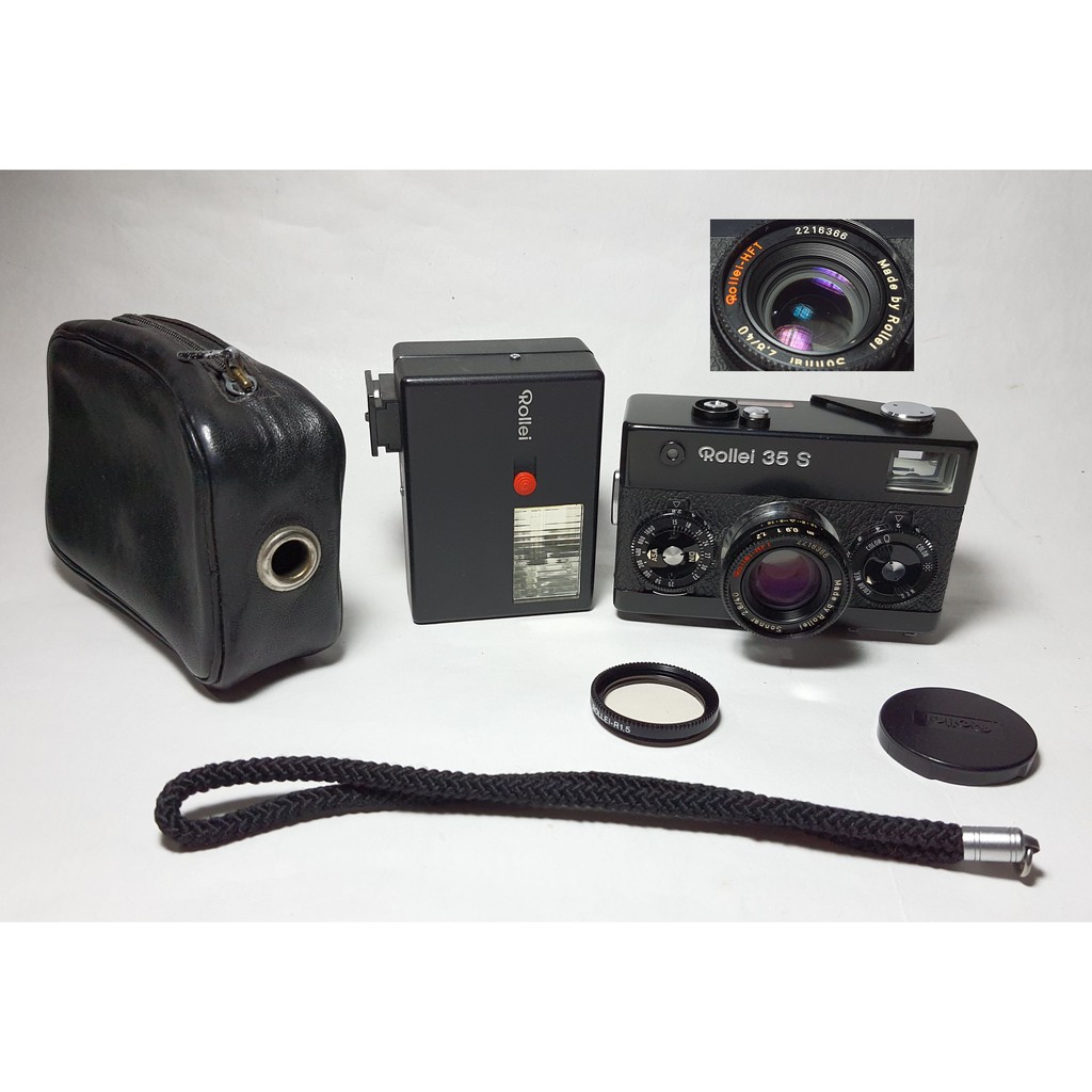 [ 慢調思理 ] 經典黑 超級美品 Rollei 35 S F2.8 大光圈鏡頭   原廠皮套 + 手腕帶 + 閃光燈