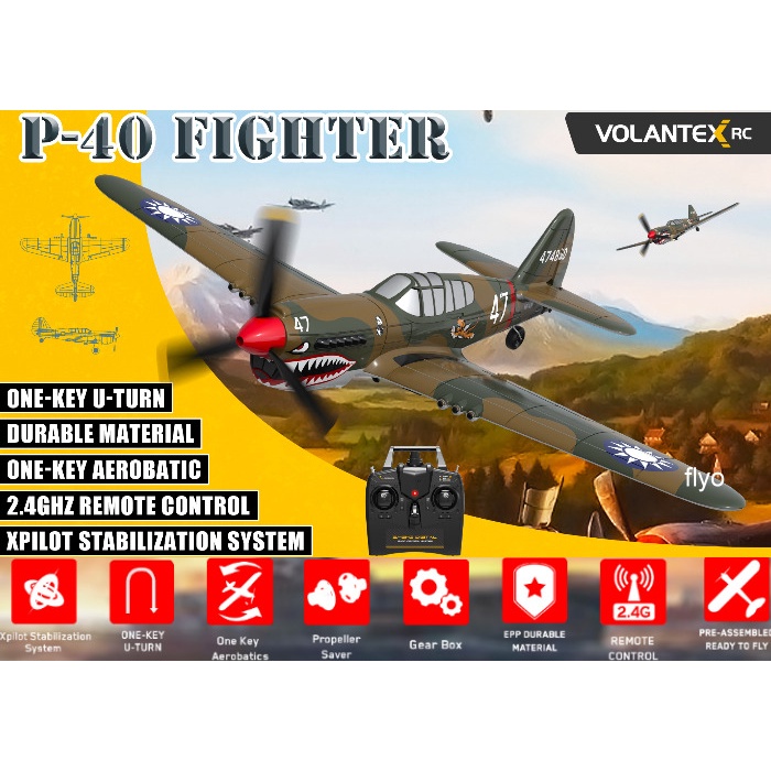 【飛歐FlyO】最新VOLANTEX國軍迷你P40遙控飛機RTF到手即飛， 六軸陀螺儀/一鍵救機/一鍵翻滾四動