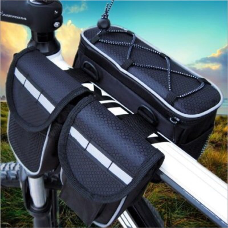 陳老爹單車-四合一自行車包-馬鞍包/貨袋/車前包/斜背包-附背袋及防雨袋