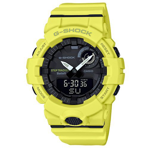 【CASIO】G-SHOCK 活力充沛計步藍芽雙顯錶-螢光黃X黑(GBA-800-9A)正版宏崑公司貨