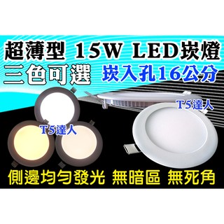 T5達人 [時尚推薦款] 超薄2公分 15W LED崁燈 側發光 平板燈 面板燈 超薄圓形嵌燈 4000K