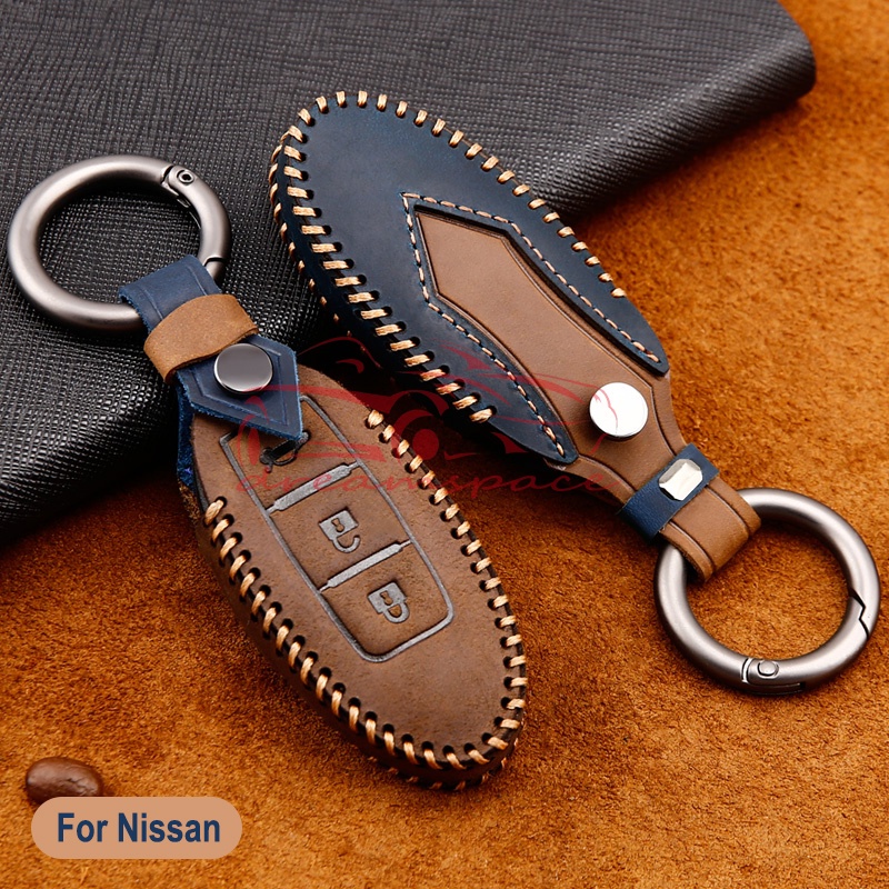 NISSAN 全新瘋馬皮革汽車鑰匙套適用於日產 Kicks SYLPHY Pulsar LANNIA Qashqai X