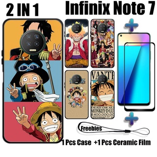 2 合 1 一體式手機殼,帶鋼化玻璃,適用於 Infinix Note 7 手機殼和曲面陶瓷螢幕保護膜
