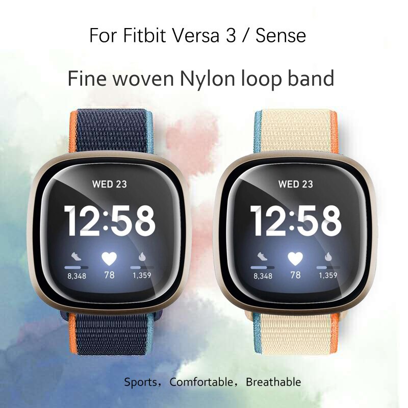 適用於Fitbit Versa 4 3 / Sense 2 1 的33 色尼龍環帶Fitbit Sense 腕