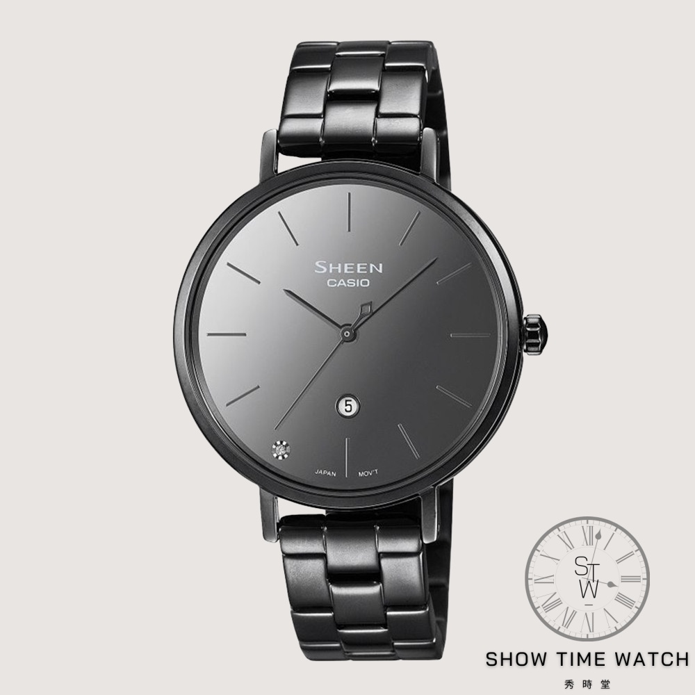 CASIO SHEEN 施華洛世奇水晶點綴 獨特鏡面錶盤 手錶 - 黑 SHE-4544BD-1A [ 秀時堂 ]