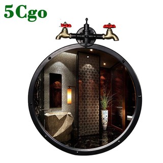 5Cgo 新中式圓鏡子壁掛式衛生間衛浴室鏡子化妝梳妝鏡洗手間裝飾掛鏡北歐工業風水龍頭水管裝飾鏡50cm