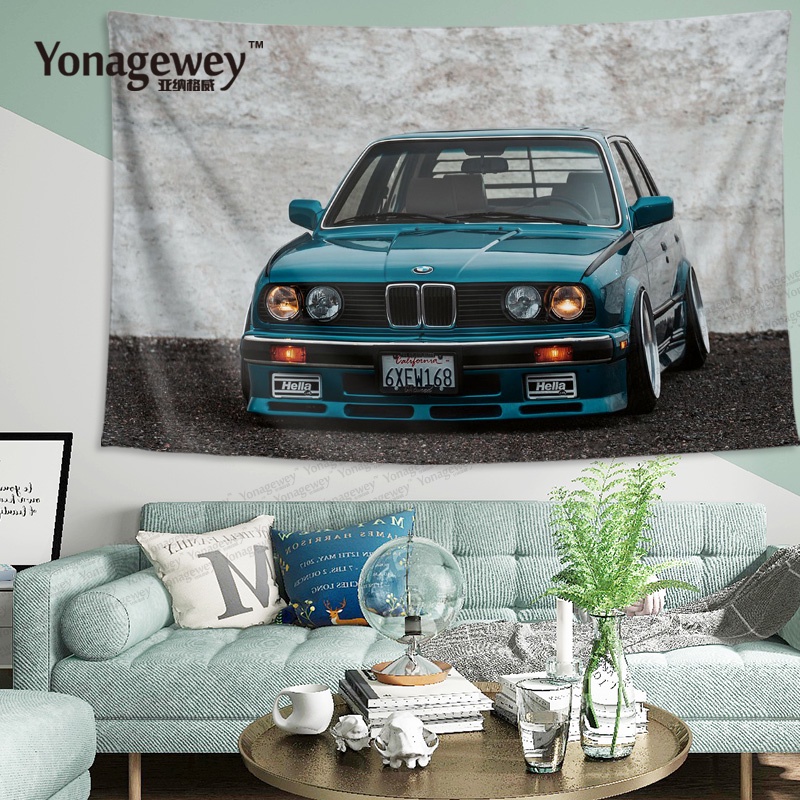 Homemade  寶馬M3 E30復古老汽車寫真汽車咖啡店鋪裝飾背景牆布海報掛布掛毯