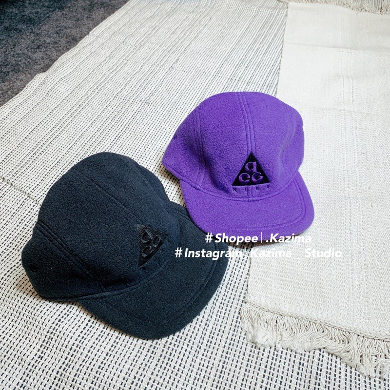 Kazima｜現貨 Nike ACG logo 五分割帽 Fleece 保暖帽 棒球帽 黑色 紫色 BV1050-547