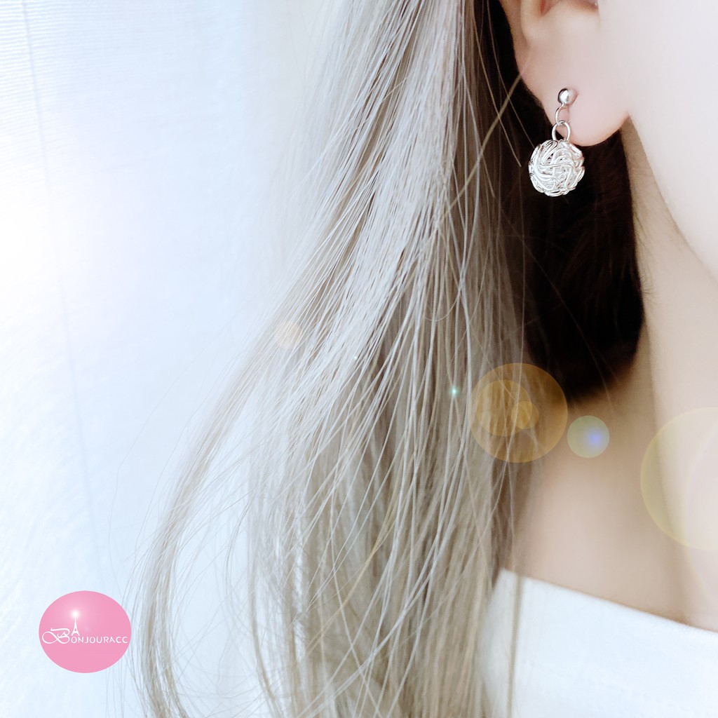韓國 小垂麻花球造型 耳環 925銀針 夾式 台灣現貨【Bonjouracc】