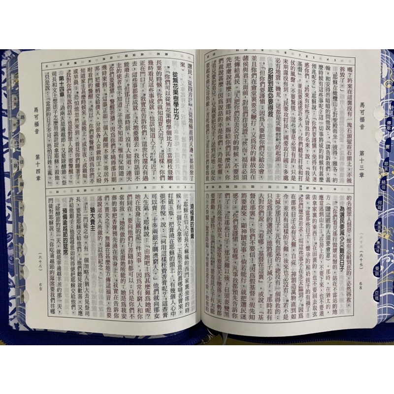 Image of 聖經和合本/藍白/彩繪皮面拉鍊/拇指索引/紅字/神版 #3