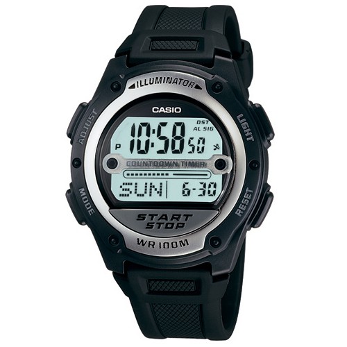 【CASIO】比賽計時多功能運動膠帶電子錶-黑(W-756-1A)正版宏崑公司貨