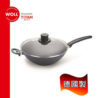 《WOLL》德國歐爾-鈦鑽 32cm鑄造不沾長柄中華炒鍋(附安全玻璃蓋)