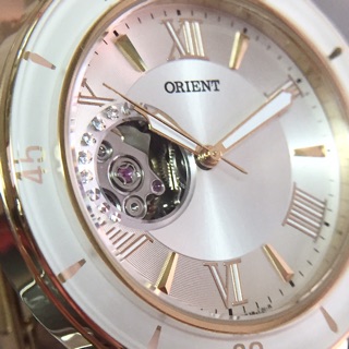 日本進口 東方錶 ORIENT 全金 女錶 機械錶 白陶瓷圈 鏤空機芯 38.5 大錶徑 DB0B003S0