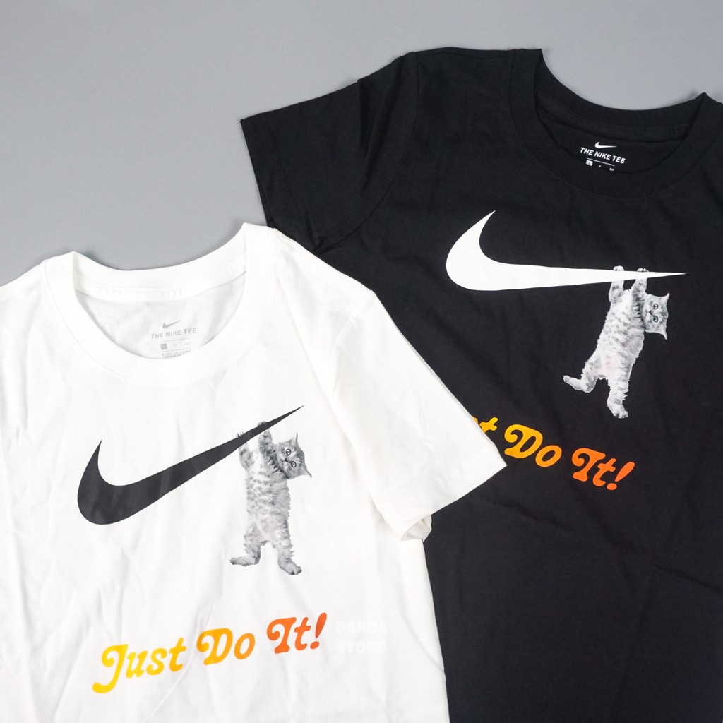 胖達）NIKE JUST DO IT 貓咪 短T 短袖 DA2481-010 黑 100 白 女